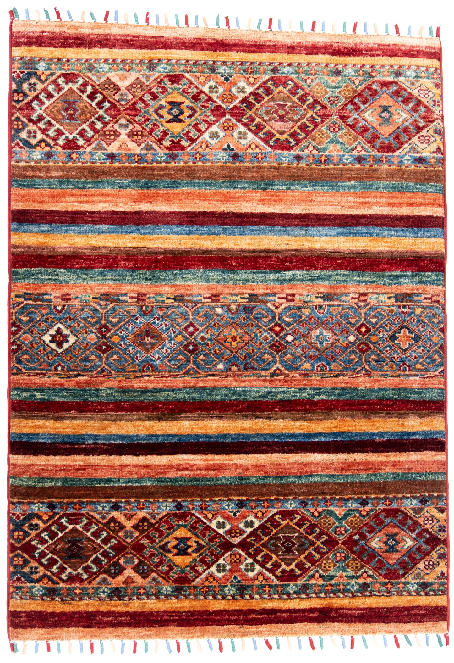Multicoloured Striped Ariana Rubin Carpet with Multicoloured Tassels