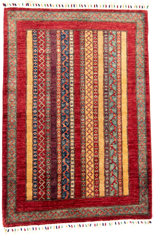 Multicoloured Stripy Schall Tep Carpet with Multicoloured Tassels