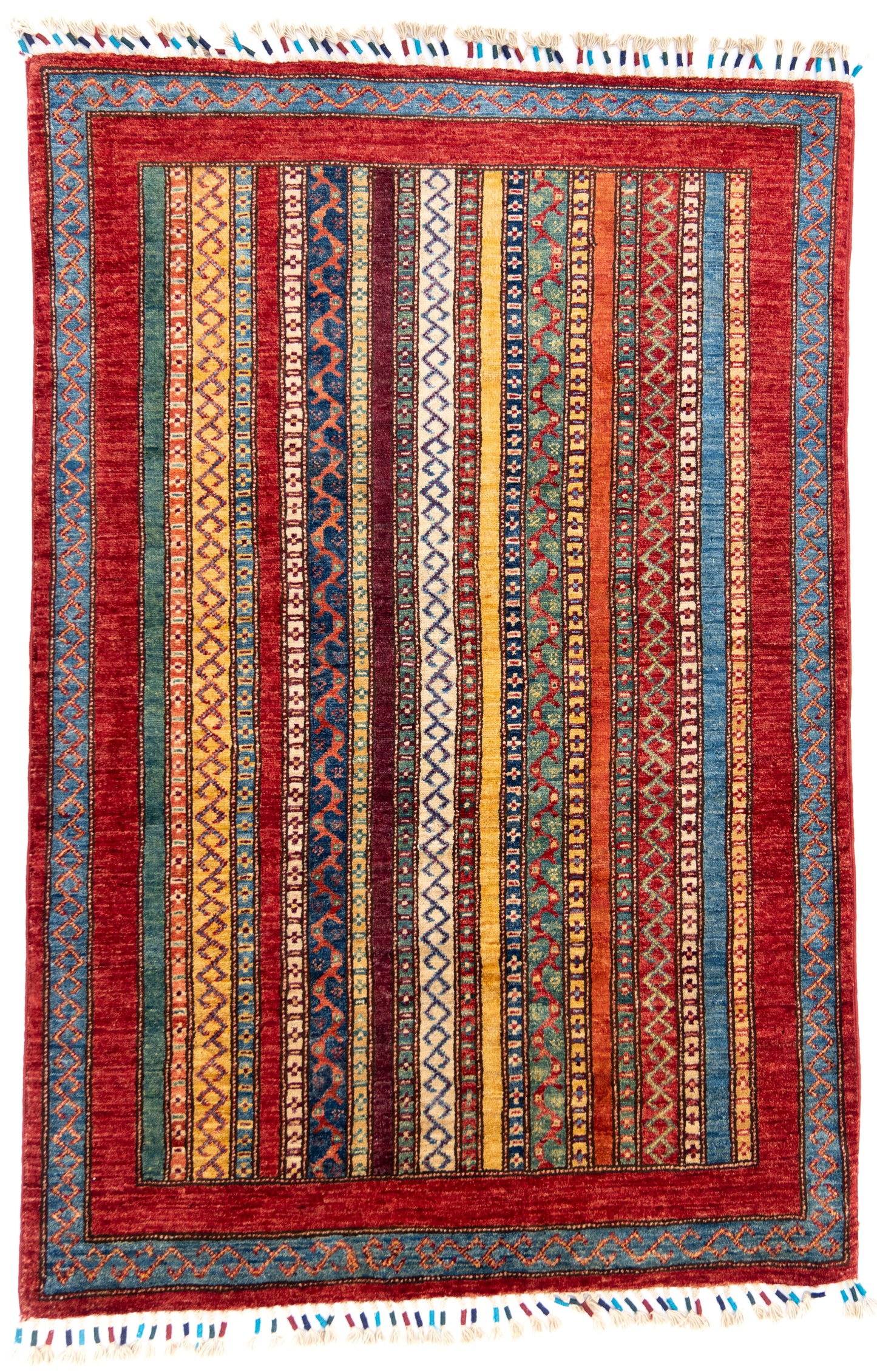 Multicoloured Stripy Schall Tep Carpet with Multicoloured Tassels