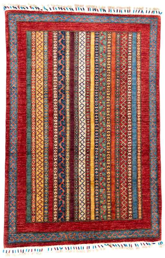 Multicoloured Stripy Schall Tep Carpet with Multicoloured Tassels