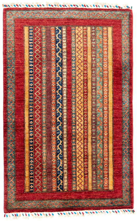 Multicoloured Stripy Schall Tep Carpet with Multicoloured Tassels