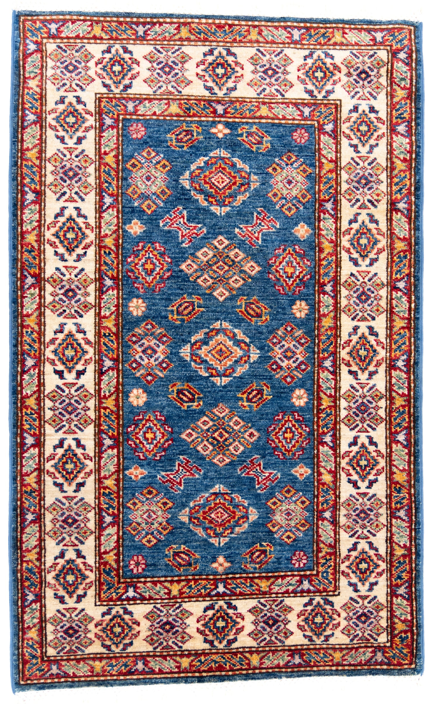 Blue Kazak Carpet with Red & Cream Borders