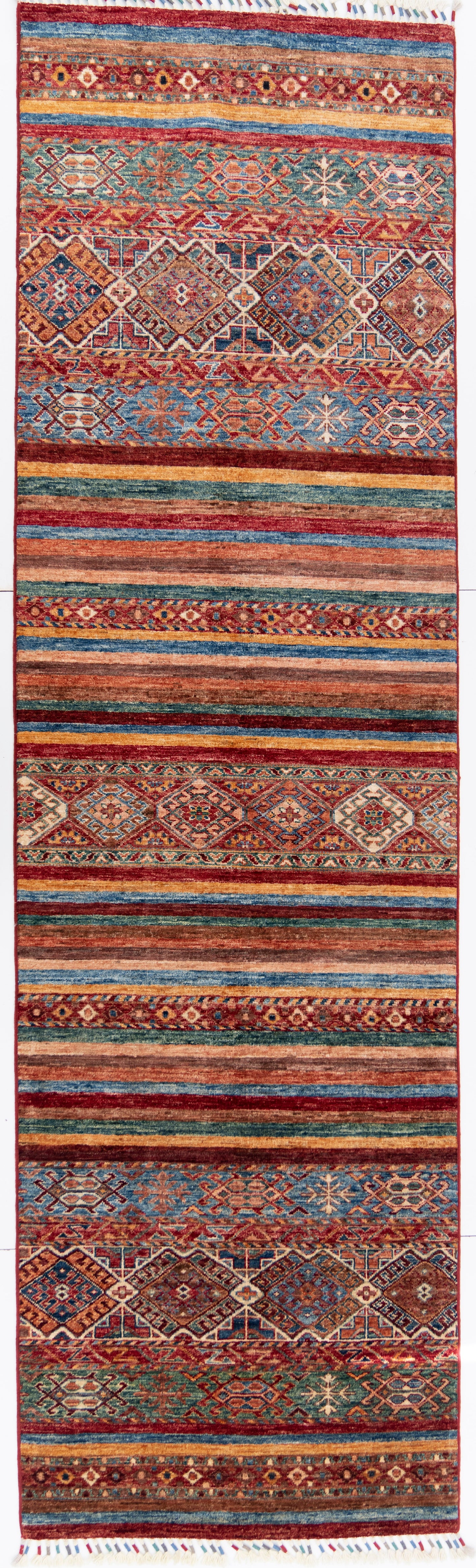 Stripy Multicoloured Ariana Rubin Runner Carpet with Multicoloured Tassels