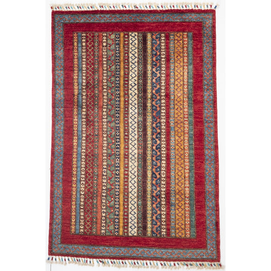 Multicoloured Stripy Schall Tep Carpet with Multicoloured Tassels