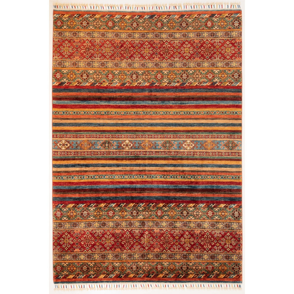 Stripy Ariana Rubin Carpet with Multicoloured Tassels