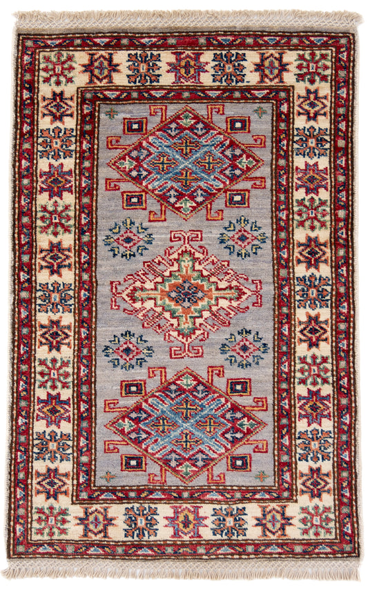 Grey Kazak Carpet with Cream Border