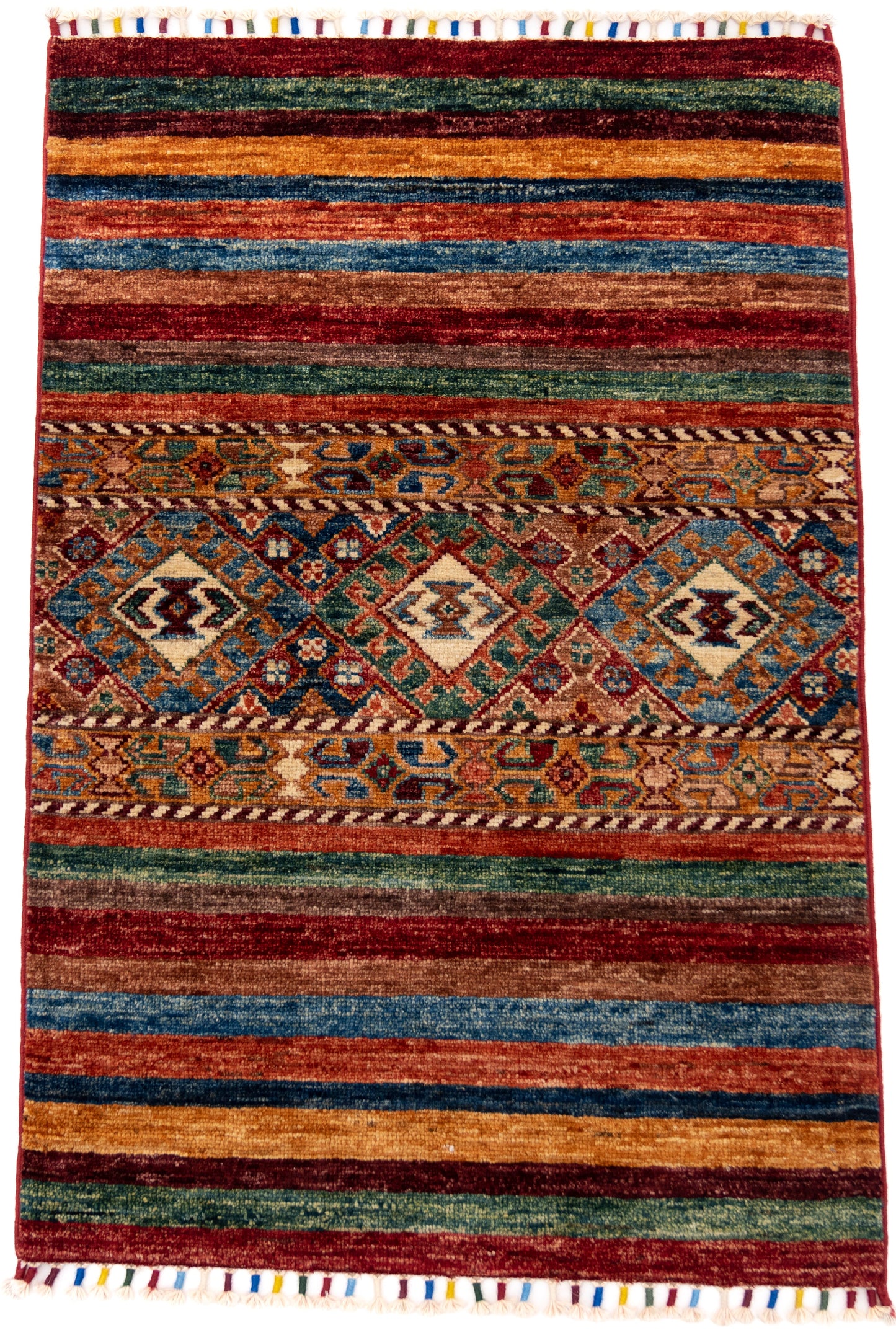 Multicoloured Striped Ariana Rubin Carpet with Multicoloured Tassels