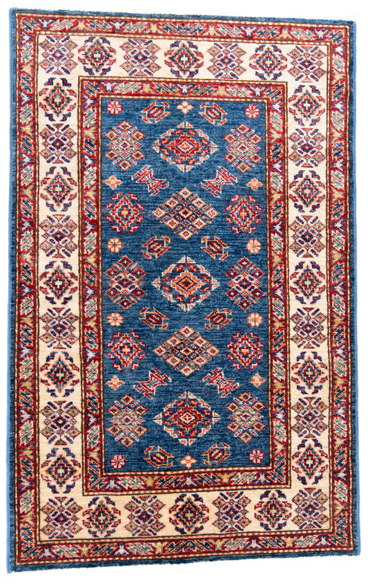 Blue Kazak Carpet with Red & Cream Borders