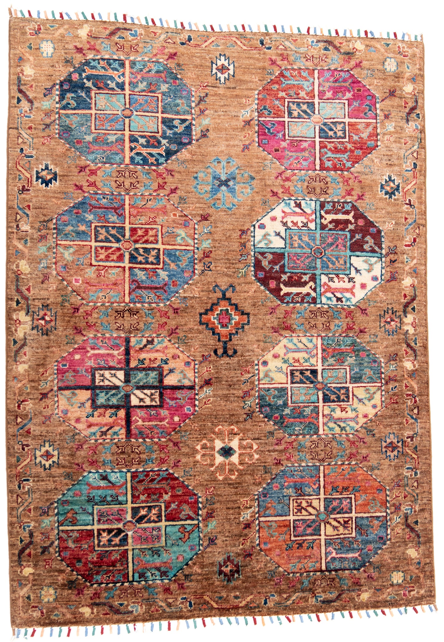 Beige Ersari Carpet with Multicoloured Medallions