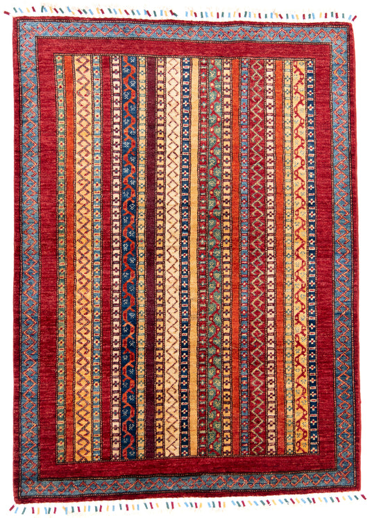 Multicoloured Stripy Schall Tep Carpet with Multicoloured Tassels