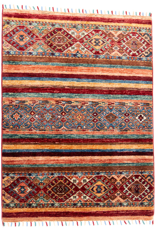 Stripy Multicoloured Ariana Rubin Carpet with Multicoloured Tassels
