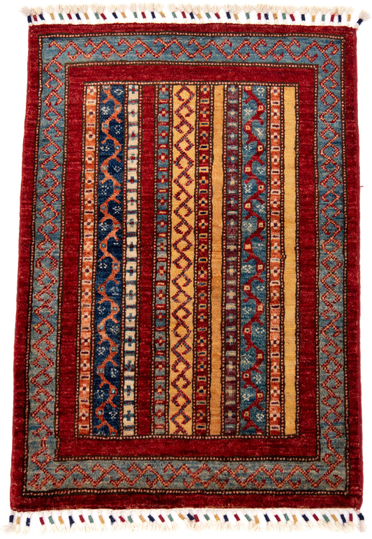 Multicoloured Stripy Schall Tep Carpet with Multicoloured Tassels