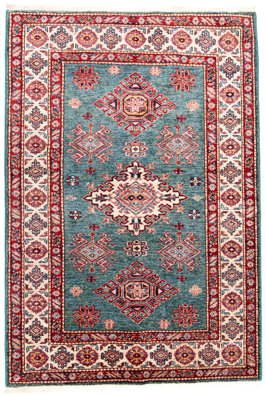 Green Kazak Carpet with Red & Cream Borders