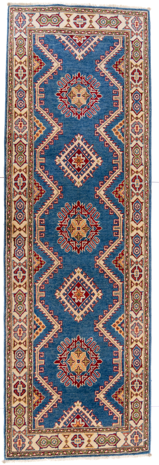 Blue Kazak Runner Carpet with Cream Border