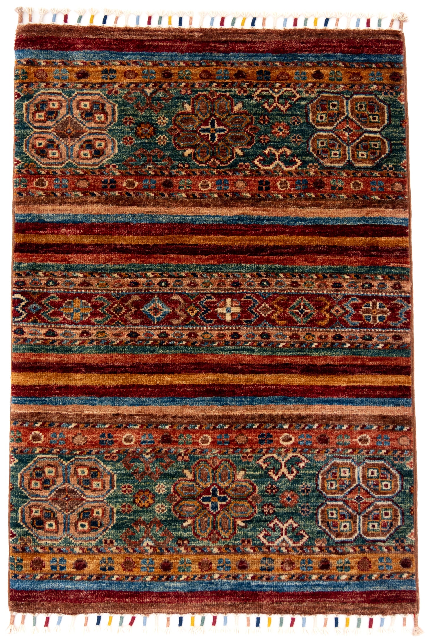 Multicoloured Stripy Ariana Rubin Carpet with Multicoloured Tassels