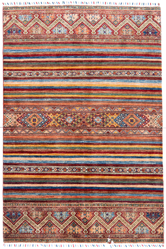 Stripy Multicoloured Ariana Rubin Carpet with Multicoloured Tassels