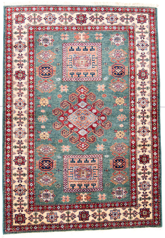Green Kazak Carpet with Red & Cream Borders