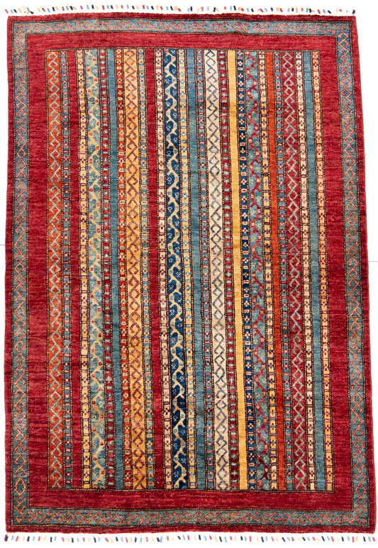 Multicoloured Stripy Schall Tep Carpet with Multicoloured Tassels