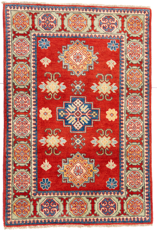 Red Kazak Carpet with Blue/Green Border