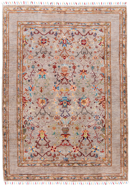Elegant Grey Ariana Rubin Carpet with Multicoloured Tassels