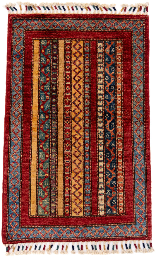 Multicoloured Stripy Schall Tep Carpet with Multicoloured Tassels