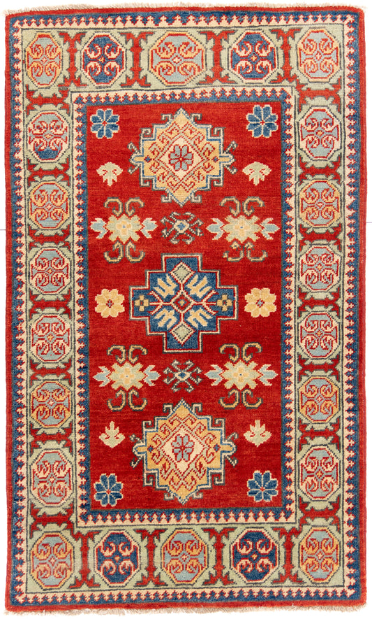 Red Kazak Carpet with Blue/Green Border