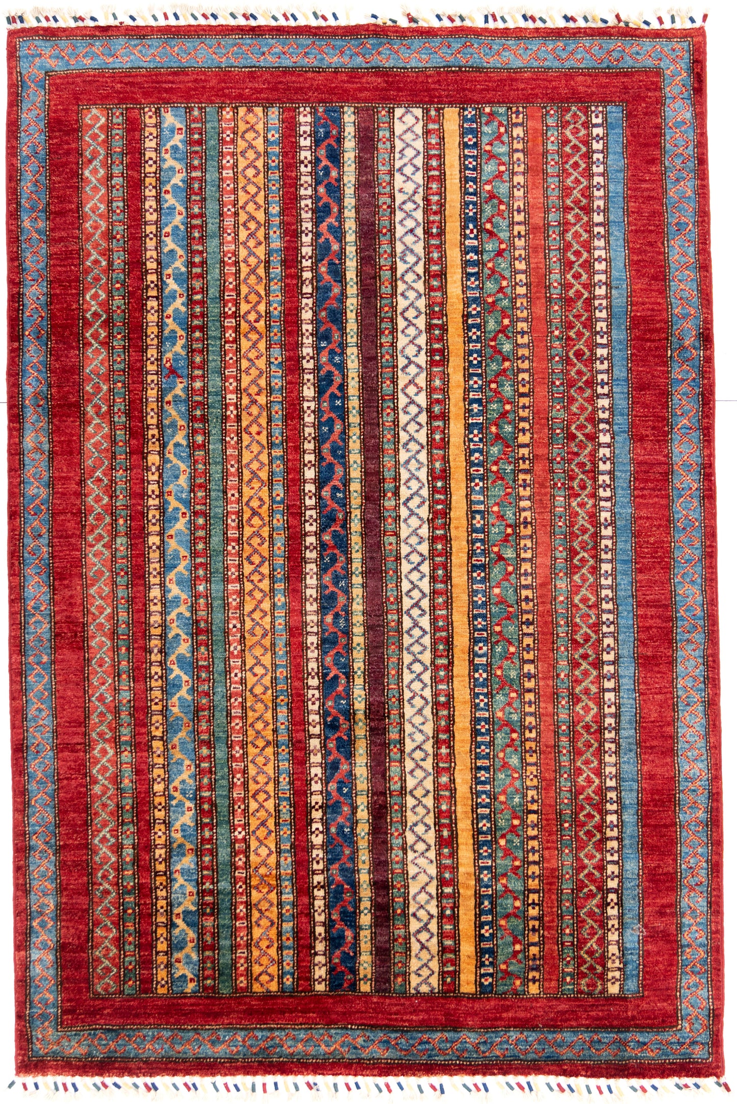 Multicoloured Stripy Schall Tep Carpet with Multicoloured Tassels