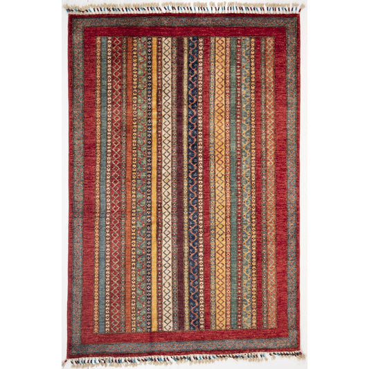 Multicoloured Stripy Schall Tep Carpet with Multicoloured Tassels