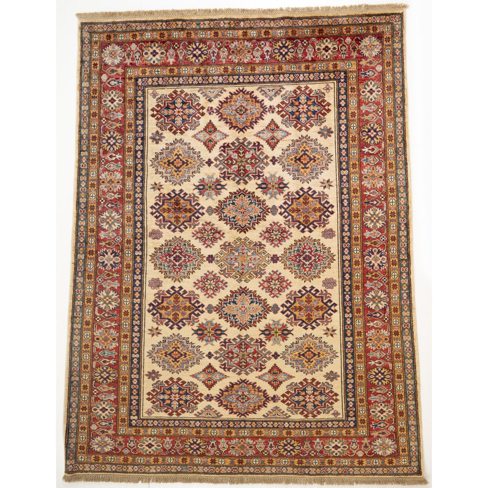 Cream Kazak Carpet with Multicoloured Borders