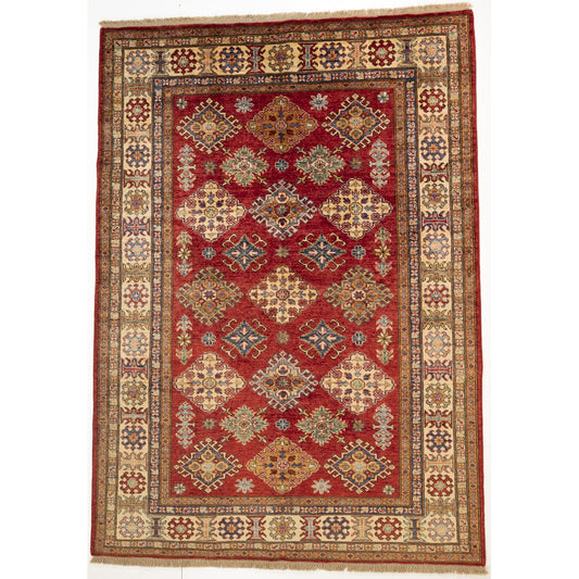 Red Kazak Carpet with Green, Cream & Blue Border