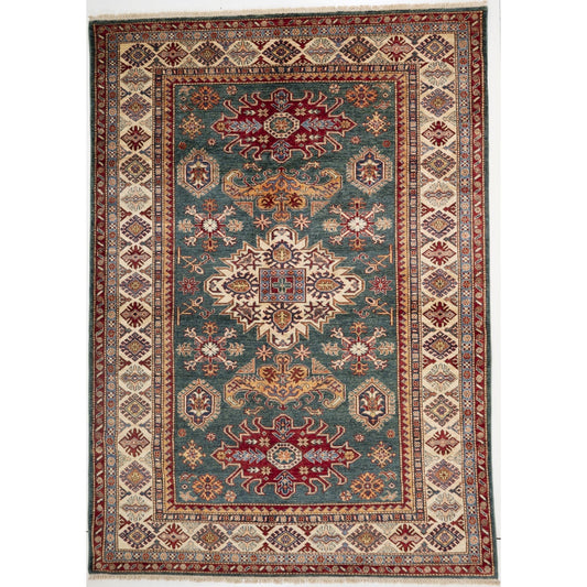 Green Kazak Carpet with Cream Border