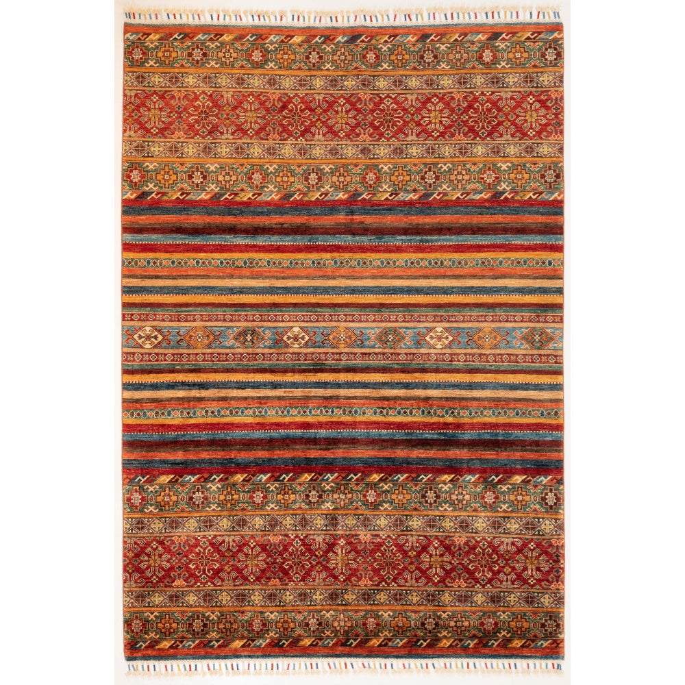 Stripy Ariana Rubin Carpet with Multicoloured Tassels