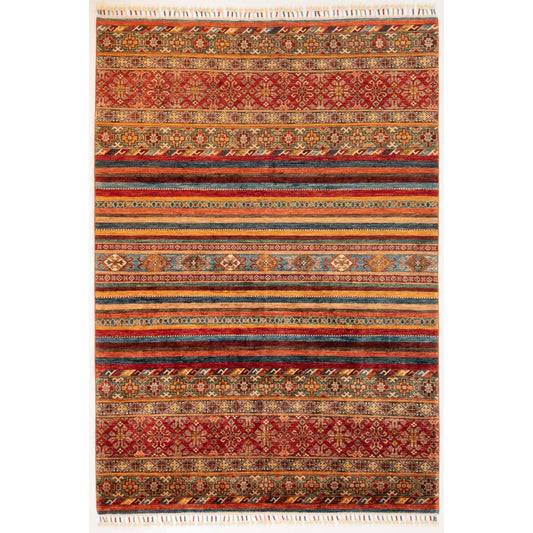 Stripy Ariana Rubin Carpet with Multicoloured Tassels